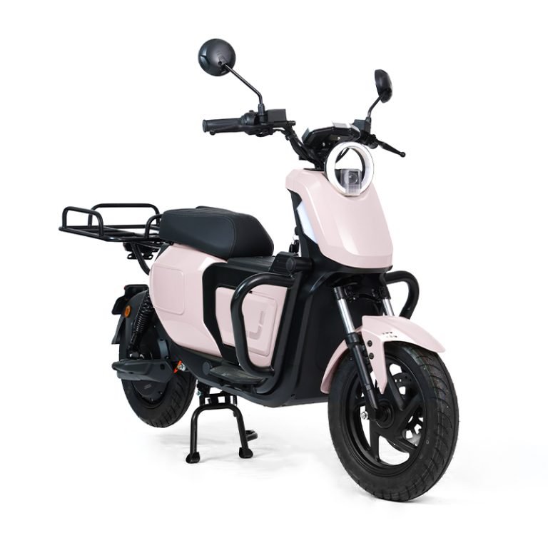 U2-2000 pink utility electric scooter with rear rack front angle view