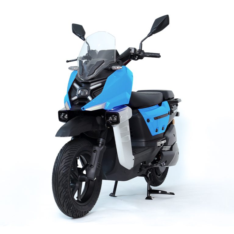 JPX blue and black sport adventure electric scooter front angle view