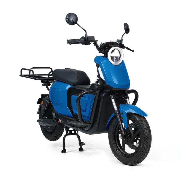 U2-2000 blue utility electric scooter with rear rack front angle view