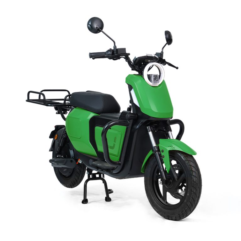 U2-2000 green utility electric scooter with rear rack front angle view