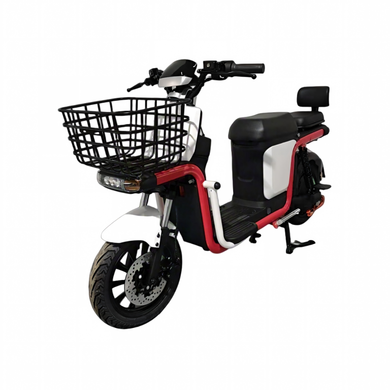 CH-2000 red delivery electric scooter with front cargo basket front angle view