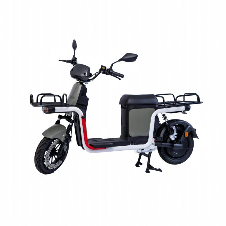 CH-2000 white cargo delivery electric scooter with front and rear racks front angle view
