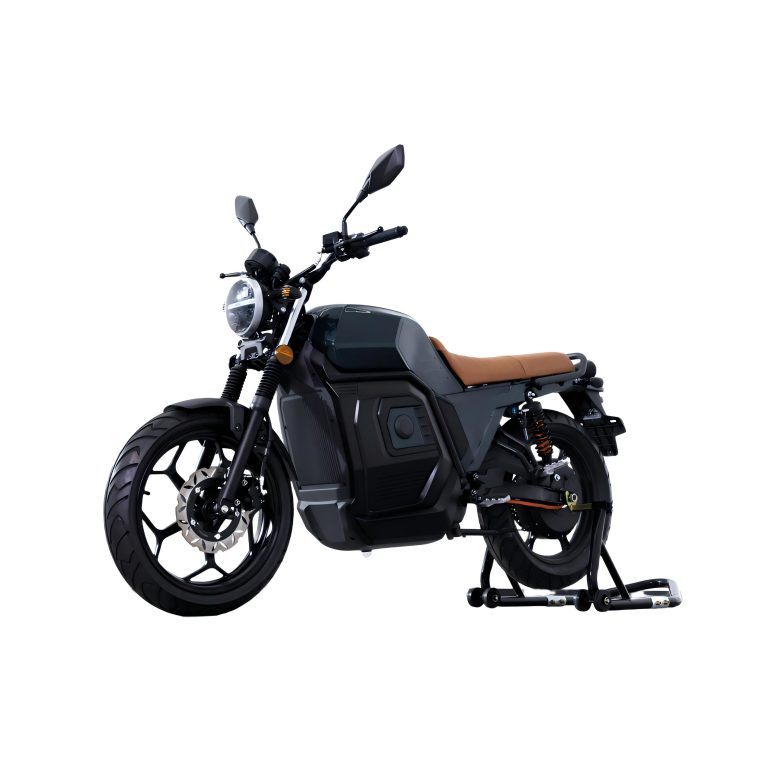 DU-3000 black high speed street electric motorcycle front angle view