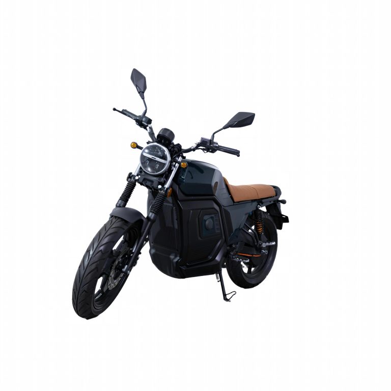 DU-3000 black street electric motorcycle rear angle view