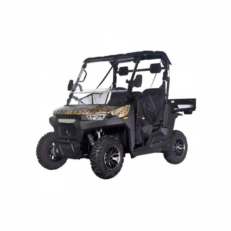 UTV-550 camouflage electric off-road utility terrain vehicle side by side front angle view