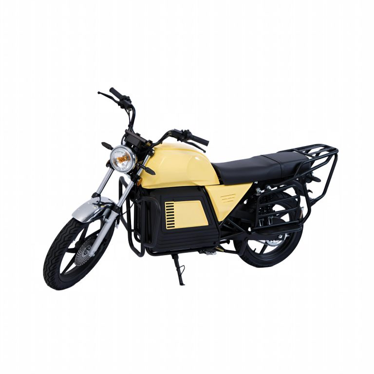 XT-3000 yellow heavy duty cargo electric motorcycle front angle view