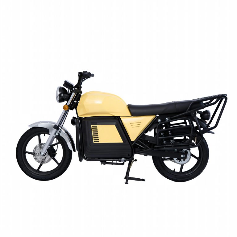 XT-3000 yellow utility cargo electric motorcycle side view